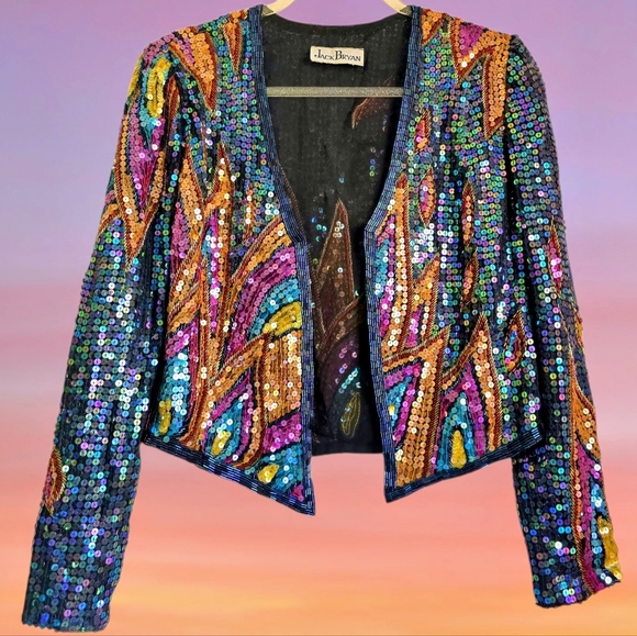 Vintage Jackets & Blazers - ❤️‍🔥1970's Fire & Flames Sequined Bolero Cropped Evening Jacket By JACK BRYAN🔥